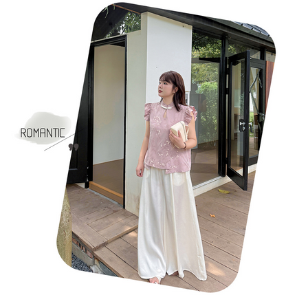 大きいサイズ レディース ロングワイドレッグスカートパンツ（ホワイト/ブラック） LL 3L 4L