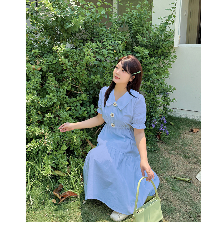 大きいサイズ レディース 小花ボタン飾りコットンフリルワンピース LL 3L 4L 5L
