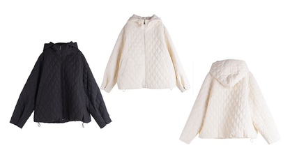 大きいサイズ レディース 軽量フード付きラメクロスステッチキルティングジャケット 3L 4L 5L