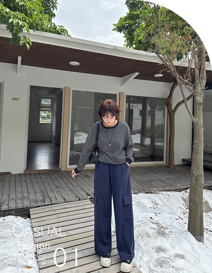 大きいサイズ レディース ニットフリース裏地ワイドレッグカーゴパンツ LL 3L 4L 5L