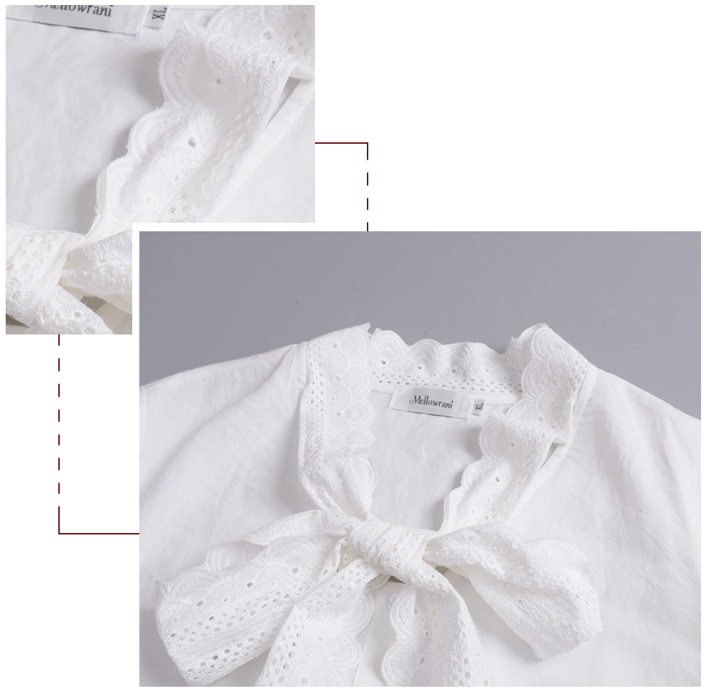 大きいサイズ レディース レースリボンフレンチホワイトブラウス LL 3L 4L 5L