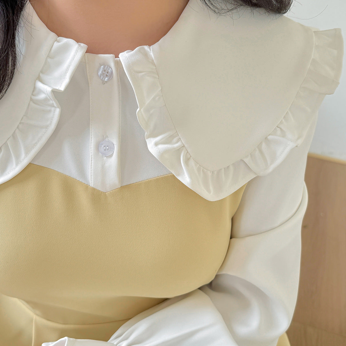 大きいサイズ レディース フリルラペルフェイクツーピースワンピース LL 3L 4L 5L