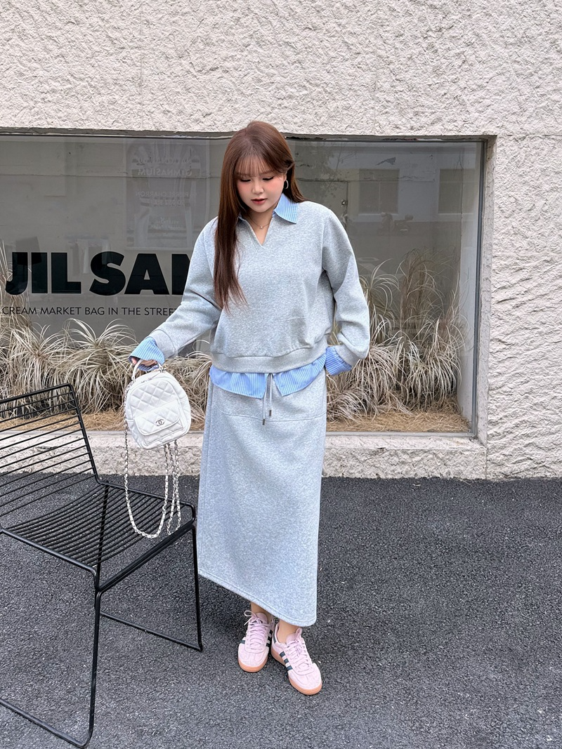 大きいサイズ レディース フェイクスウェットシャツセットアップ（スウェットシャツ＋スカート） LL 3L 4L 5L