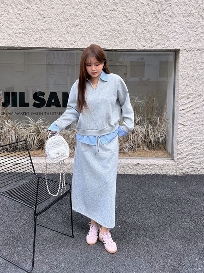 大きいサイズ レディース フェイクスウェットシャツセットアップ（スウェットシャツ＋スカート） LL 3L 4L 5L