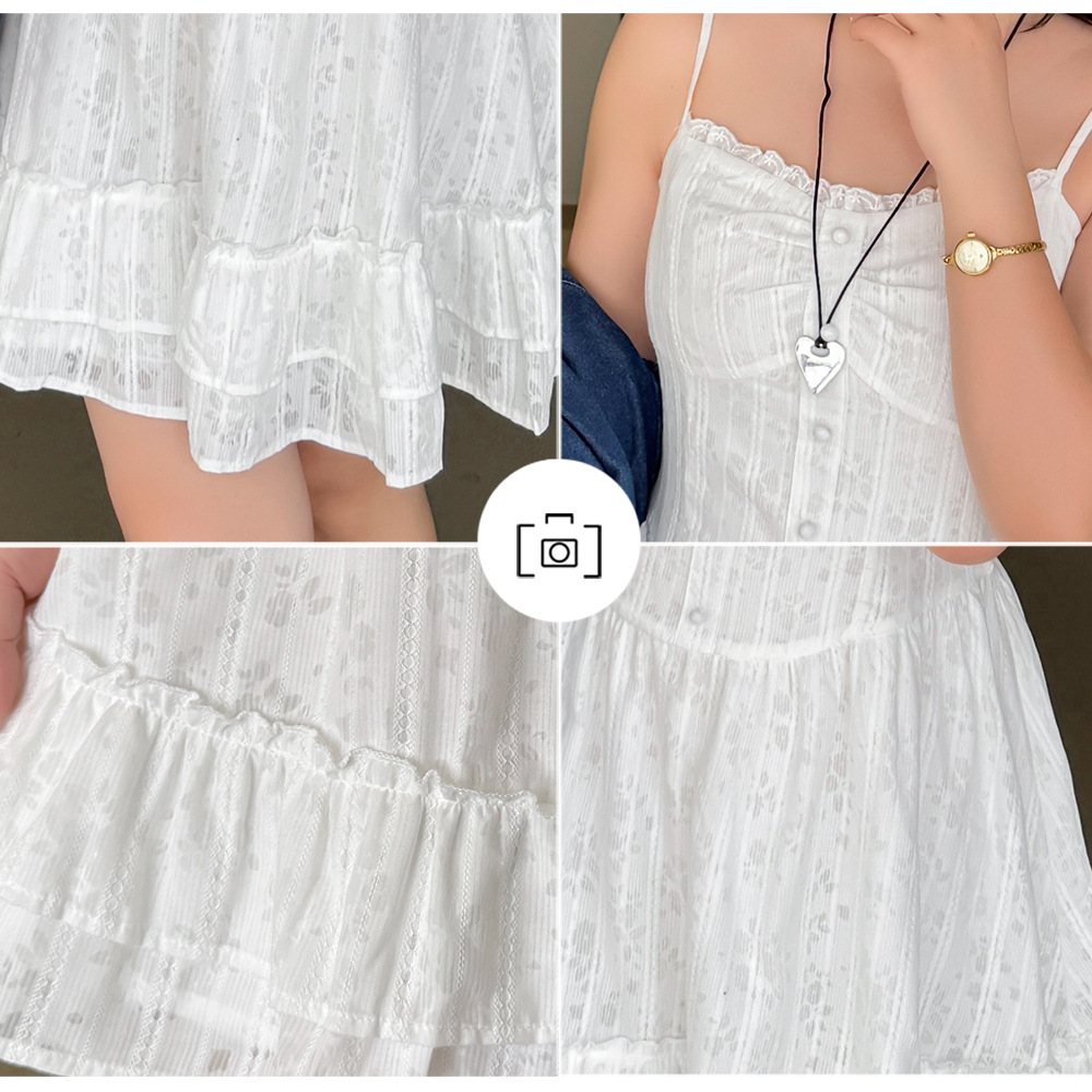 大きいサイズ レディース ストライプ柄ジャカードコットンフリルワンピース（ミニ / ロング） LL 3L 4L 5L