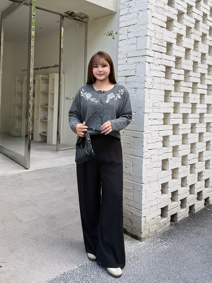 大きいサイズ レディース 花柄刺繍入りゆったりカーディガンセーター LL 3L 4L 5L