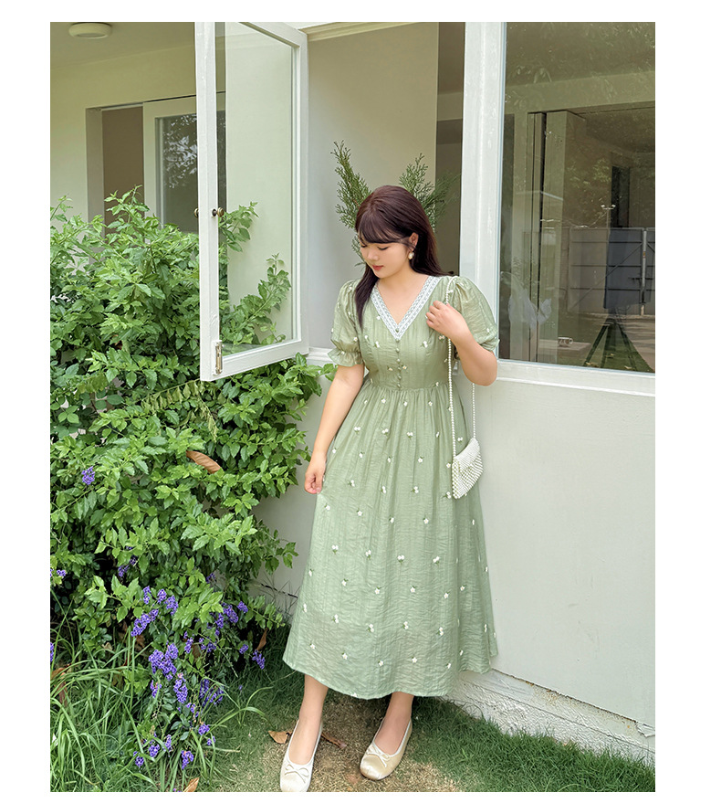 大きいサイズ レディース レースVネックフラワー刺繍ワンピース LL 3L 4L 5L