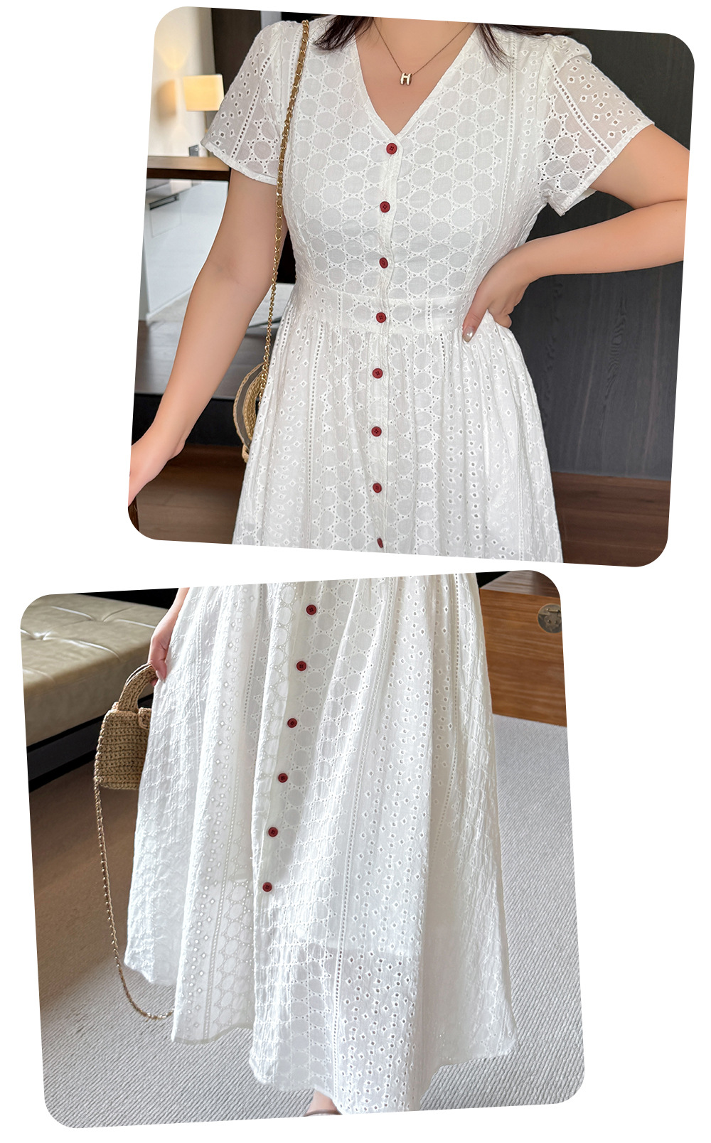 大きいサイズ レディース 刺繍コットンVネックワンピース LL 3L 4L 5L