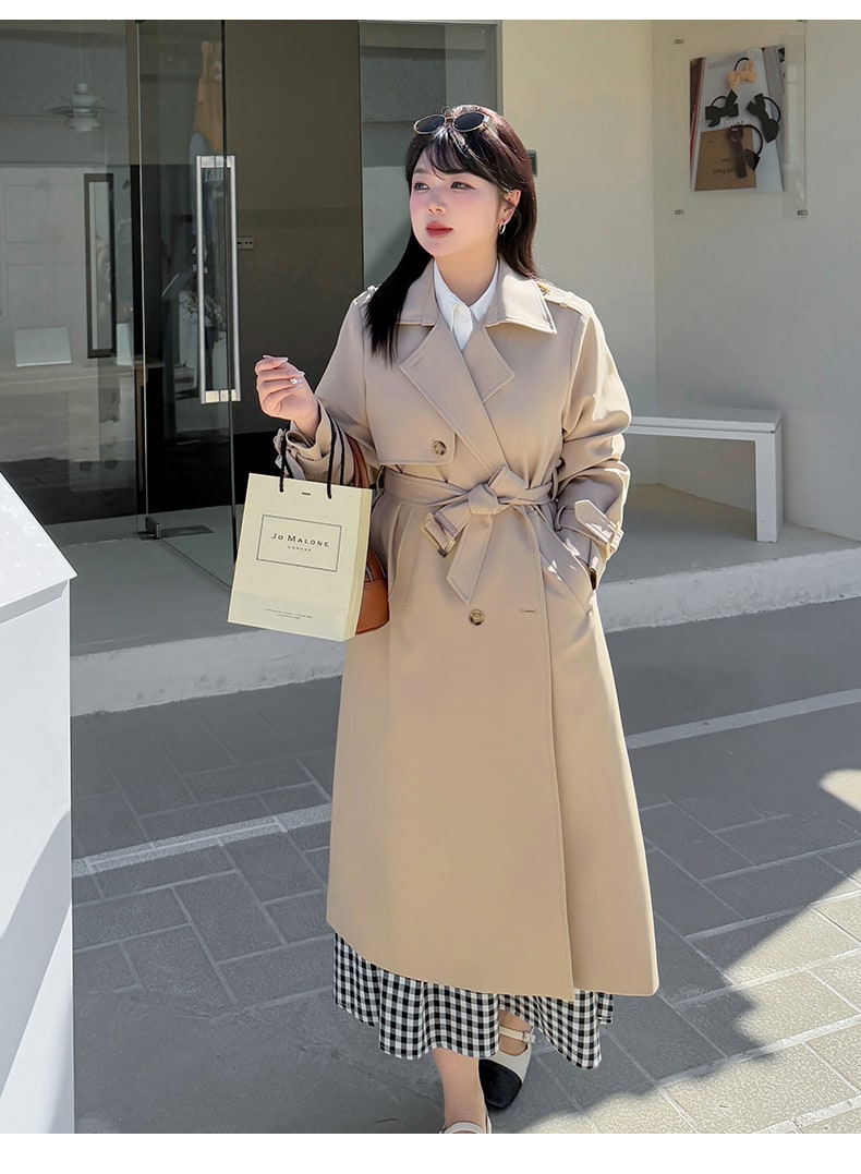 大きいサイズ レディース ベルト付きダブルボタンロングトレンチコート LL 3L 4L 5L 3