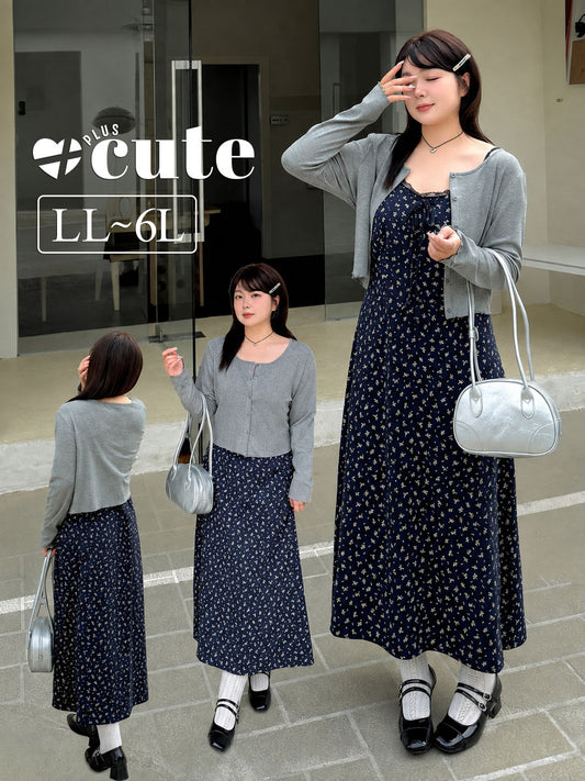 大きいサイズ レディース 花柄キャミワンピース＆ショートカーディガンセット LL 3L 4L 5L 6L