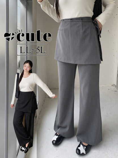 大きいサイズ レディース ラップスカート付きハイウエストフレアパンツ LL 3L 4L 5L