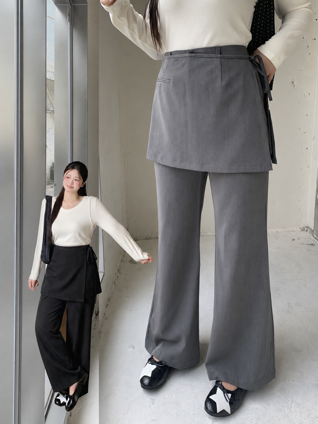 大きいサイズ レディース ラップスカート付きハイウエストフレアパンツ LL 3L 4L 5L