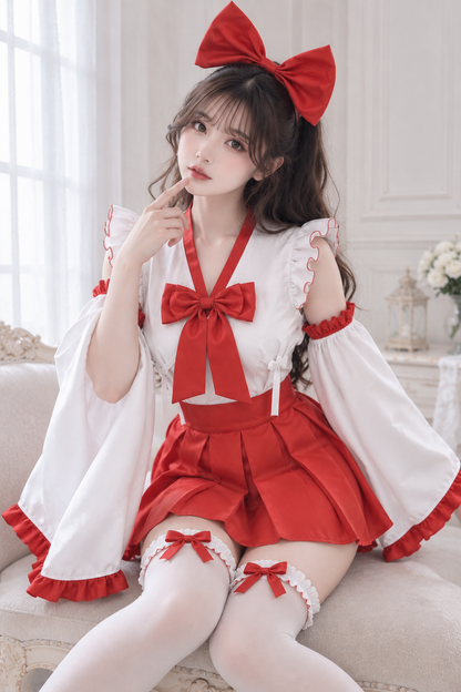 大きいサイズ レディース リボン巫女風コスチュームセット LL 3L 4L 5L 6L