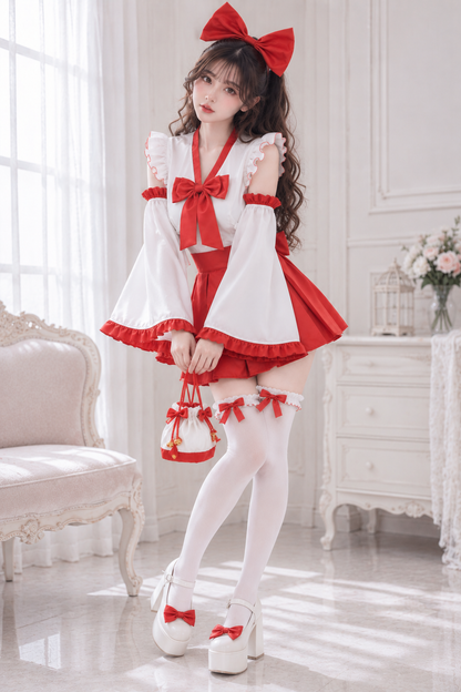 大きいサイズ レディース リボン巫女風コスチュームセット LL 3L 4L 5L 6L