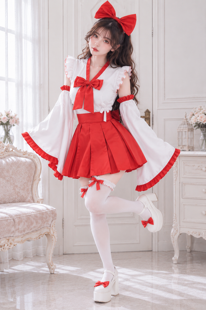 大きいサイズ レディース リボン巫女風コスチュームセット LL 3L 4L 5L 6L