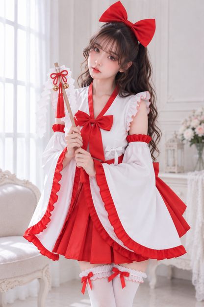 大きいサイズ レディース リボン巫女風コスチュームセット LL 3L 4L 5L 6L