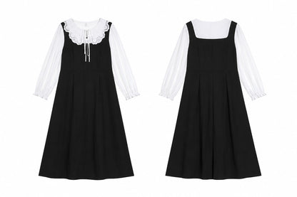 大きいサイズ レディース 刺繍レース襟ドッキングロングワンピース LL 3L 4L 5L 6L 13