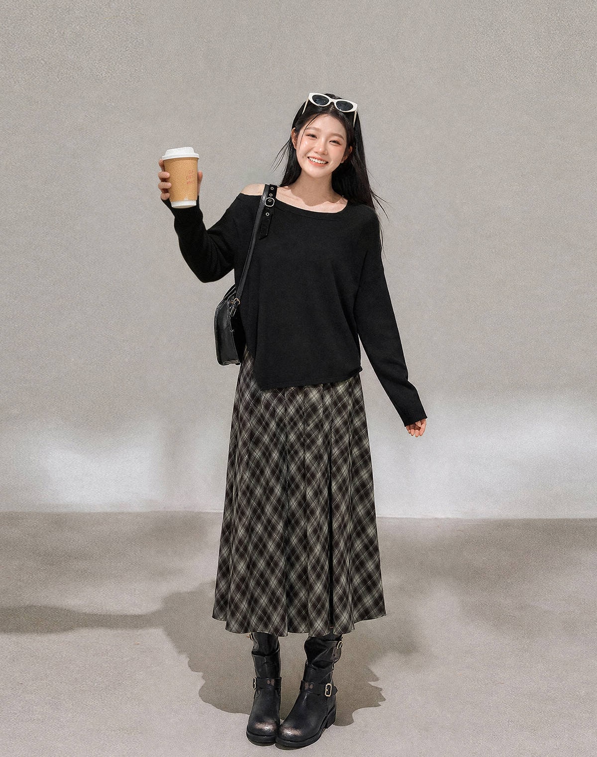 大きいサイズ レディース チェック柄フレアロングスカート LL 3L 4L 5L 6L ブラウン 8