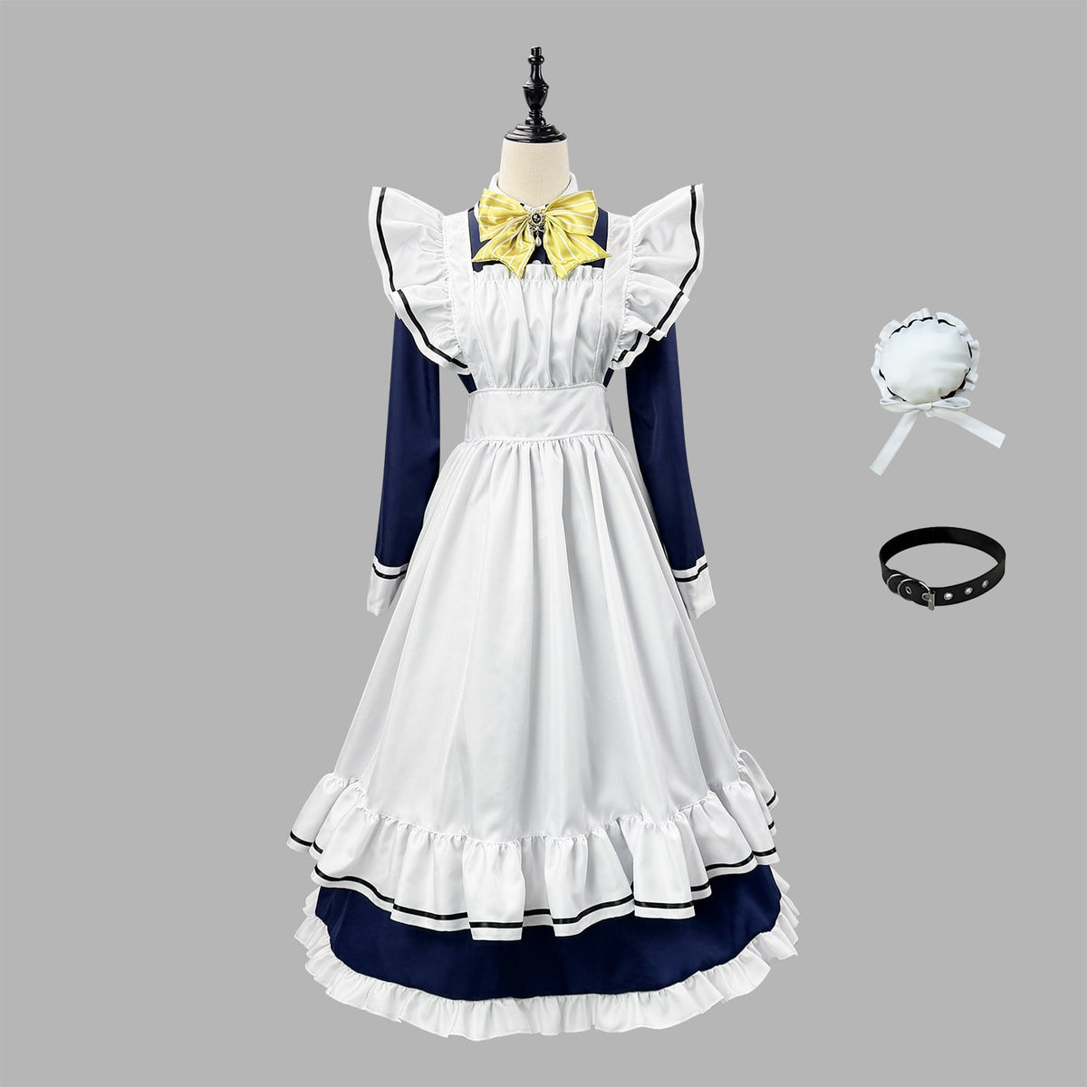 大きいサイズ レディース フリルエプロン付きロングメイド服コスチューム LL 3L 4L 5L 6L 3
