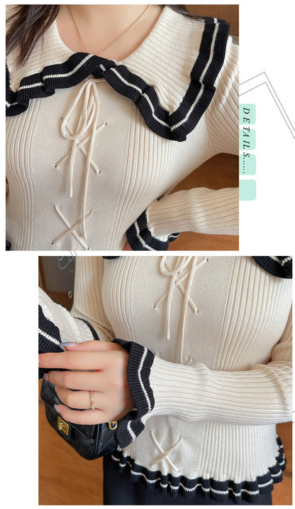 大きいサイズ レディース バイカラーのフリルカーディガン LL 3L 4L 5L