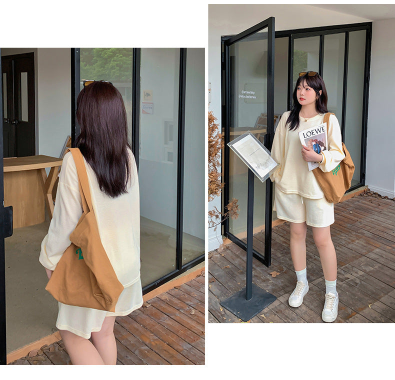 大きいサイズ レディース ゆるカジのスウェットトップス+ハーフパンツセット LL 3L 4L 5L