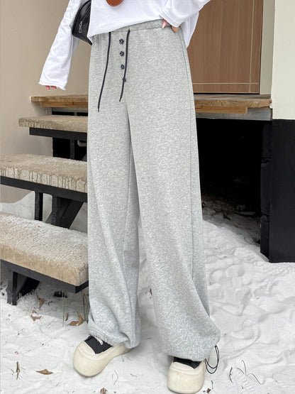 大きいサイズ レディース フラワーボタン付きフリース裏地スウェットパンツ LL 3L 4L 5L