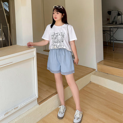 大きいサイズ レディース レース無地ゆったりカジュアルショートパンツ LL 3L 4L 5L
