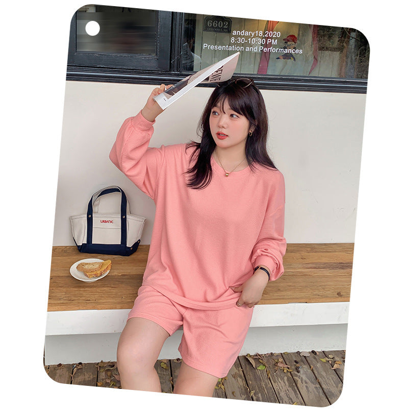 大きいサイズ レディース ゆるカジのスウェットトップス+ハーフパンツセット LL 3L 4L 5L