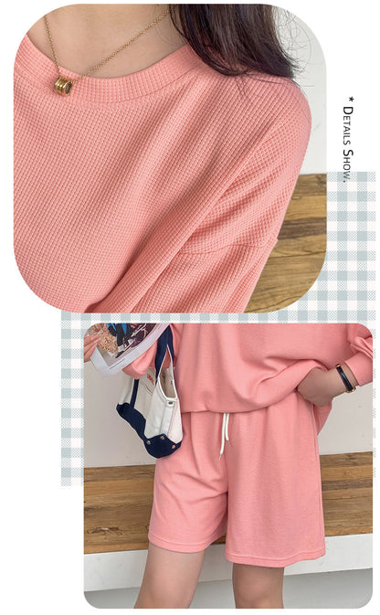 大きいサイズ レディース ゆるカジのスウェットトップス+ハーフパンツセット LL 3L 4L 5L