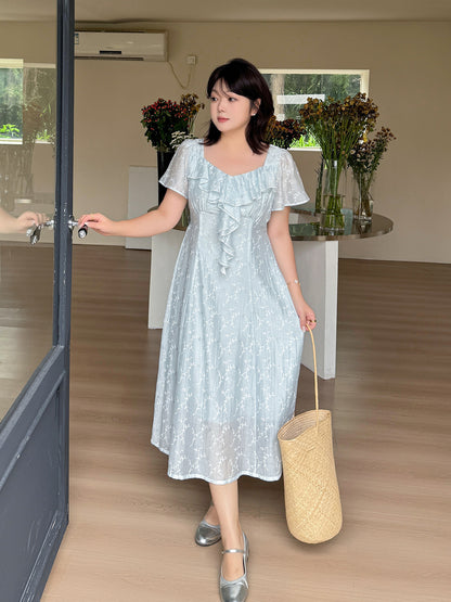 大きいサイズ レディース シアーフレンチフリルフラワーワンピース LL 3L 4L 5L