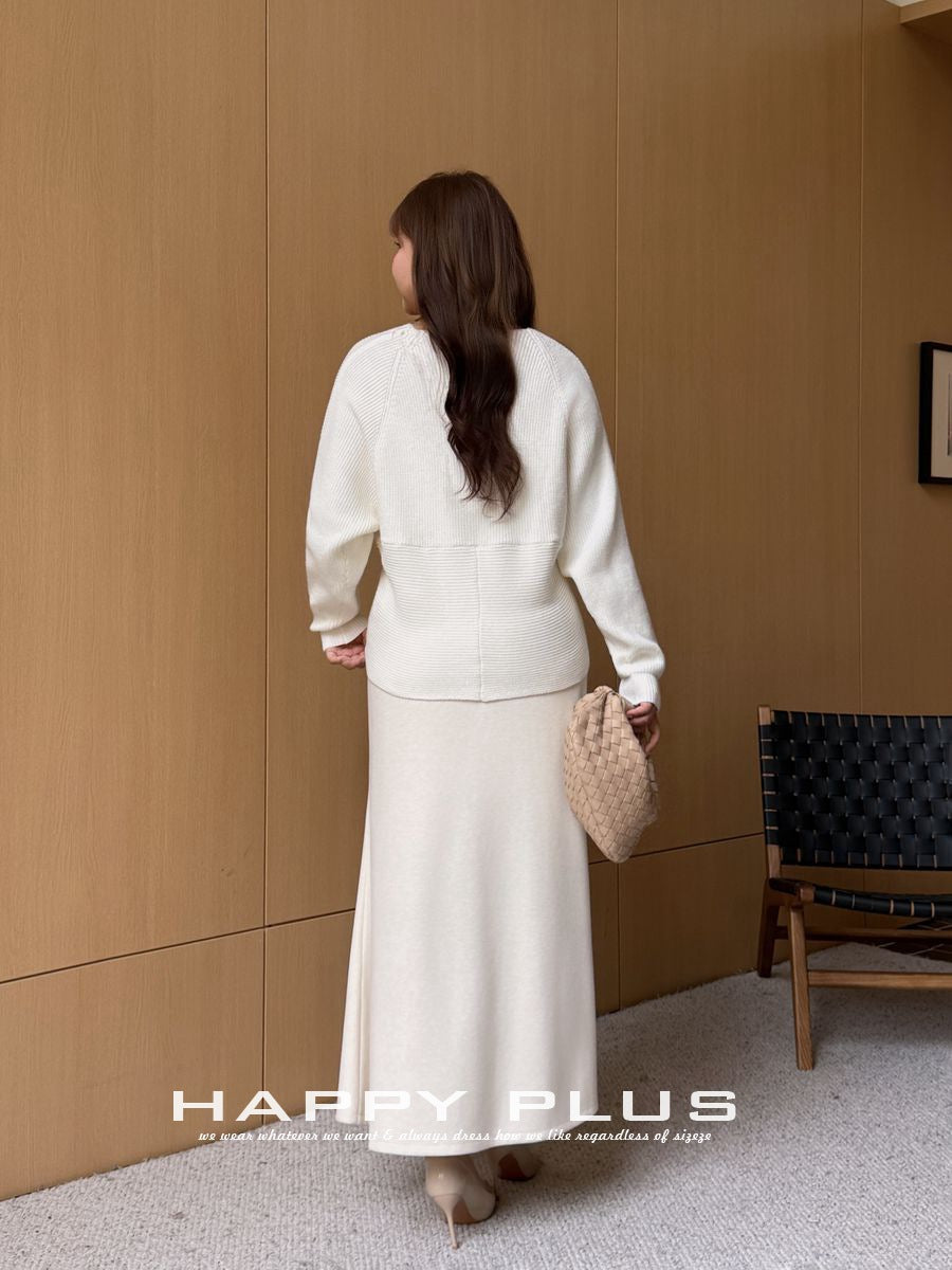 大きいサイズ レディース クロスオーバーVネックエレガントスリーピース（セーター+スカート+ショール） L LL 3L 4L F フリーサイズ