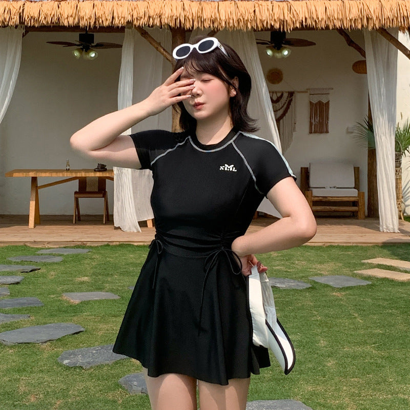 大きいサイズ レディース サイドドロストギャザーフレアスカートワンピース水着 LL 3L 4L