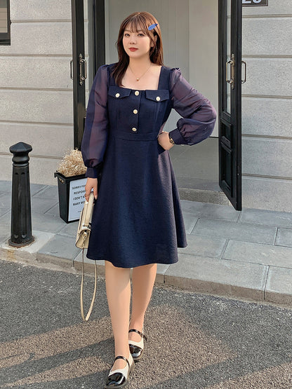 大きいサイズ レディース シアーのスクエアネックのワンピース LL 3L 4L 5L