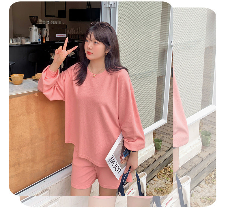 大きいサイズ レディース ゆるカジのスウェットトップス+ハーフパンツセット LL 3L 4L 5L