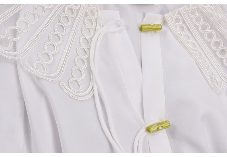 大きいサイズ レディース レースカラーのラウンドネックブラウス LL 3L 4L 5L