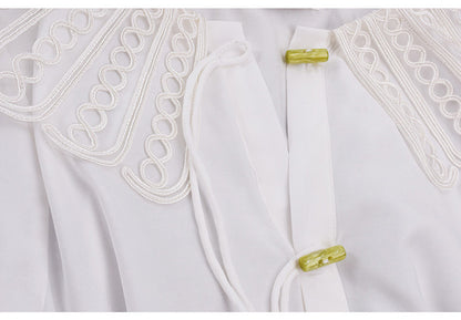 大きいサイズ レディース レースカラーのラウンドネックブラウス LL 3L 4L 5L