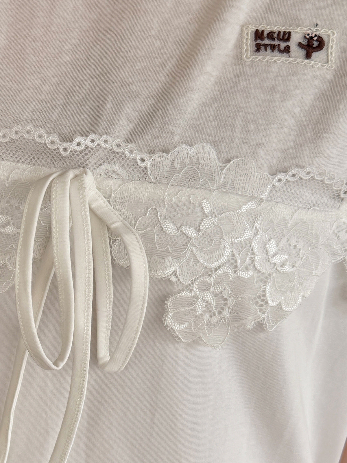 大きいサイズ レディース フェイクレイヤードレースリボンTシャツ LL 3L 4L 5L