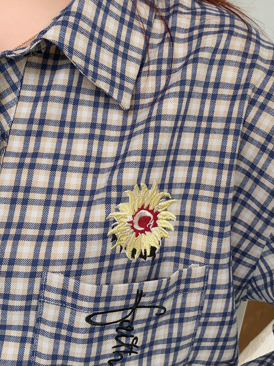 大きいサイズ レディース フラワープリントチェック柄シャツ LL 3L 4L 5L