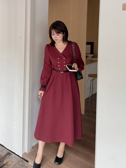 大きいサイズ レディース フリルVネックダブルブレストワンピース（ベルト別売） LL 3L 4L 5L