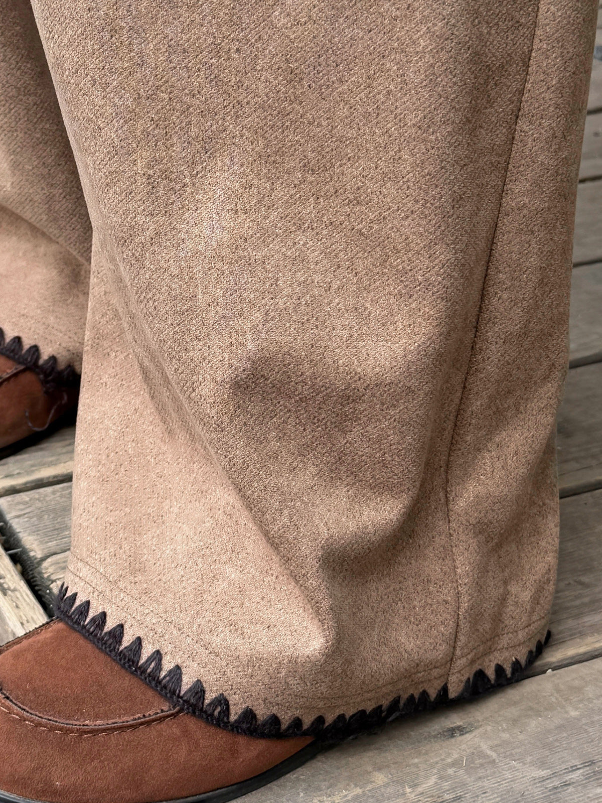 大きいサイズ レディース コントラストステッチウール風ワイドレッグパンツ LL 3L 4L 5L