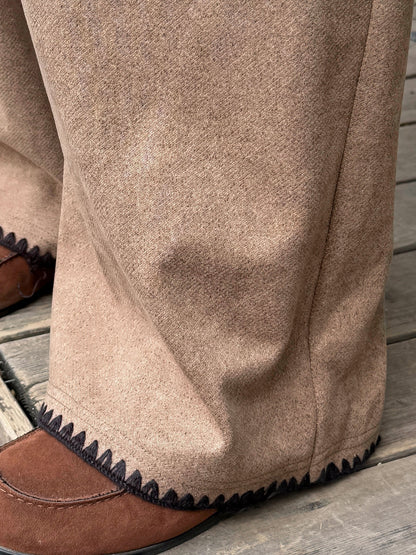 大きいサイズ レディース コントラストステッチウール風ワイドレッグパンツ LL 3L 4L 5L