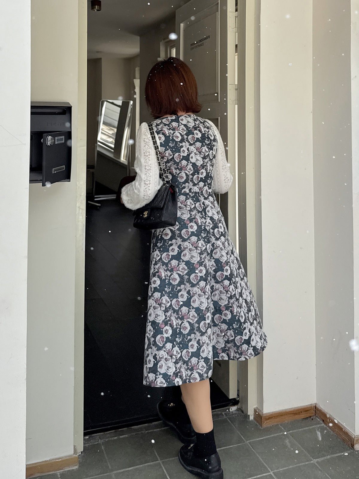 大きいサイズ レディース フレンチレースジャカードパッチワーク花柄ワンピース LL 3L 4L 5L