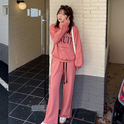 大きいサイズ レディース プリントスウェットシャツ+ワイドパンツセット LL 3L 4L 5L