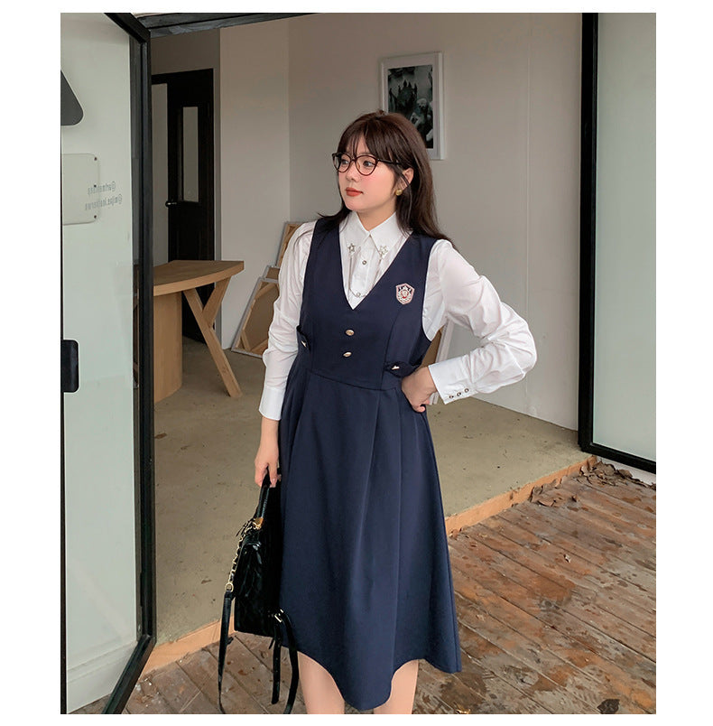 大きいサイズ レディース カレッジ風セットアップ星柄ワンピース二点セット LL 3L 4L 5L