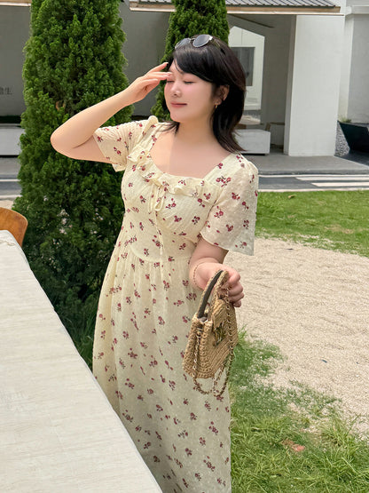 大きいサイズ レディース リボン付きフリル小花柄ワンピース LL 3L 4L 5L