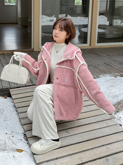 大きいサイズ レディース パイピングデザインボアフリースジャケット 3L 4L 5L