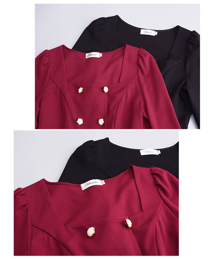 大きいサイズ レディース ダブルブレストのスクエアネックワンピース LL 3L 4L 5L