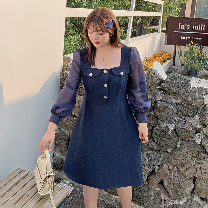 大きいサイズ レディース シアーのスクエアネックのワンピース LL 3L 4L 5L