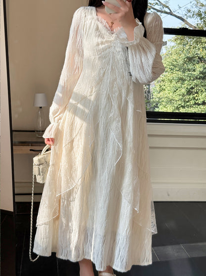 大きいサイズ レディース スパンコールチュールレースフェアリーワンピース LL 3L 4L 5L