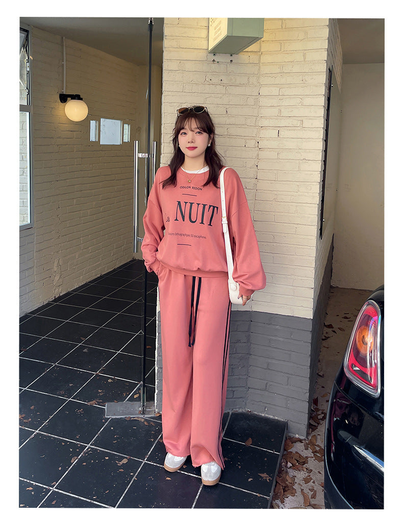 大きいサイズ レディース プリントスウェットシャツ+ワイドパンツセット LL 3L 4L 5L